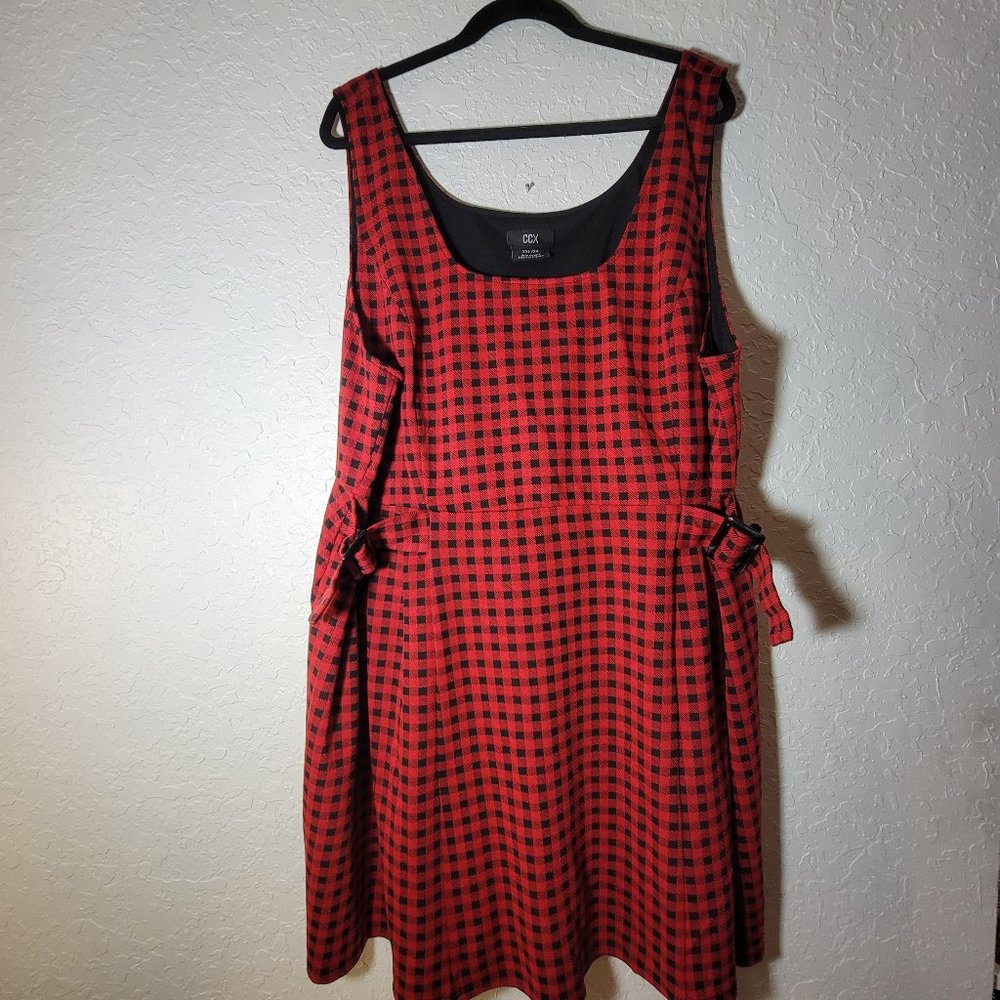 Red and Black Checkered Midi Dress